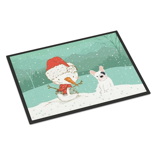 Carolines Treasures 24 x 36 in. Piebald French Bulldog Snowman Christmas Indoor or Outdoor Mat CK2087JMAT - main